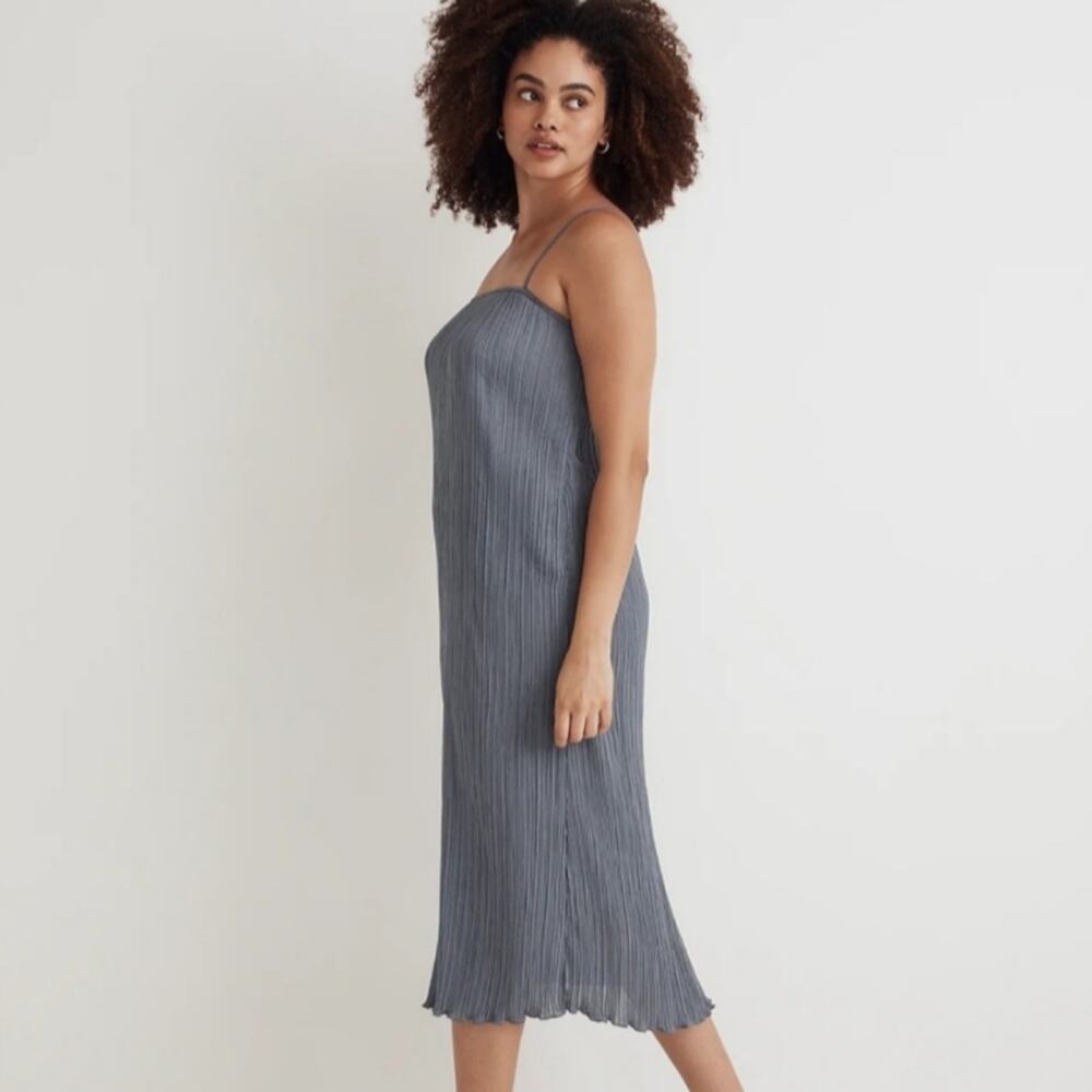 NWT Madewell Goldie Dress in Plissé Teapot Blue Column Midi Dress 4